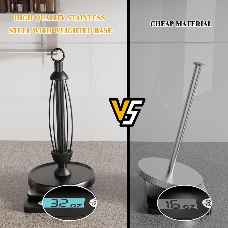 HZE Black Paper Towel Holder Countertop, One-Handed Tear, Stainless Steel, Weighted Base, Ring Paper Towel Holder Stand with Ratchet System for Kitchen Farmhouse Essentials Decor - Image 5